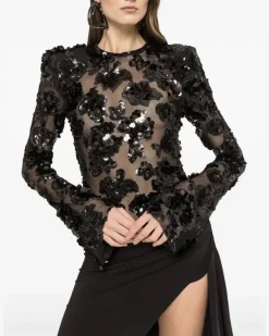 Tüllkleid mit Pailletten - Schwarz