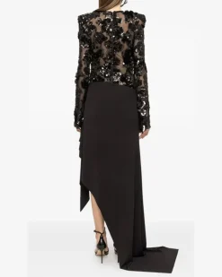 Tüllkleid mit Pailletten - Schwarz