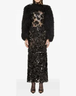 Tüllkleid mit Pailletten - Schwarz