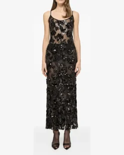 Tüllkleid mit Pailletten - Schwarz