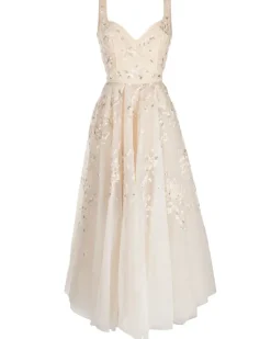 Tüllkleid mit Perlen - Nude
