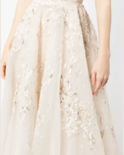 Tüllkleid mit Perlen - Nude