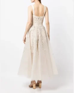 Tüllkleid mit Perlen - Nude