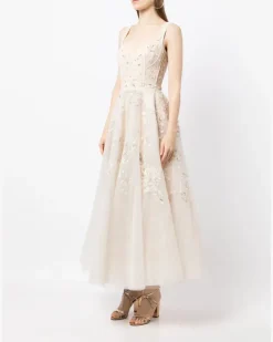 Tüllkleid mit Perlen - Nude
