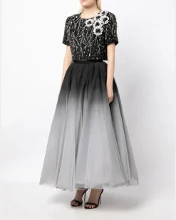 Tüllkleid mit Perlen - Schwarz