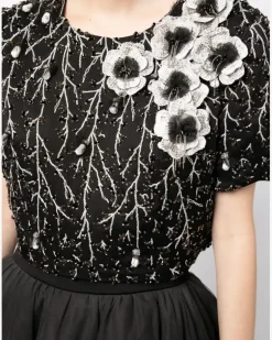 Tüllkleid mit Perlen - Schwarz