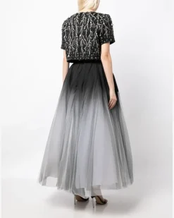 Tüllkleid mit Perlen - Schwarz