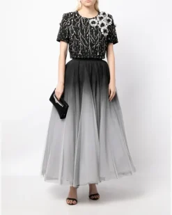 Tüllkleid mit Perlen - Schwarz
