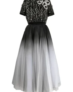 Tüllkleid mit Perlen - Schwarz