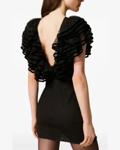 Tüllkleid mit Rüschendetail - Schwarz