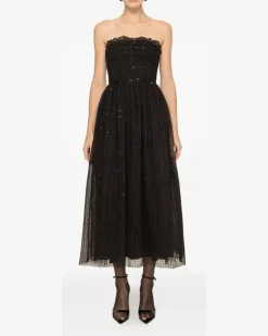 Tüllkleid mit Spitzenbesatz - Schwarz