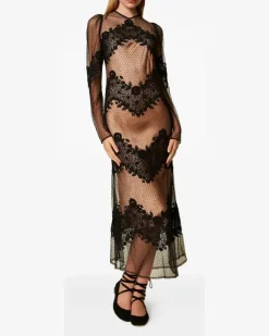 Tüllkleid mit Spitzendetail - Schwarz