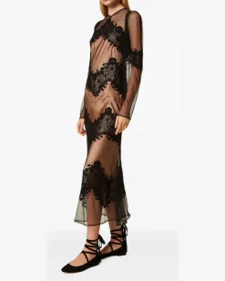 Tüllkleid mit Spitzendetail - Schwarz