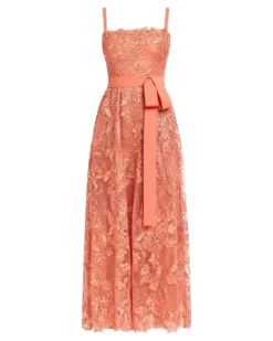 Tüllkleid mit Spitzenstickerei - Orange