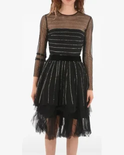 Tüllkleid mit Strass - Schwarz