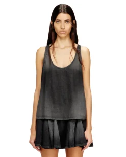 Top aus leichtem stonewashed Denim - Oberteile - Damen - Schwarz