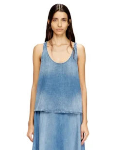 Top aus leichtem stonewashed Denim - Oberteile - Damen - Blau