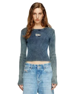 Top aus Rippstrick mit Oval D - Oberteile - Damen - Blau