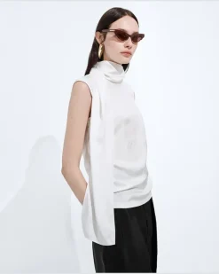 Top aus Stretch-Seidensatin-Weiss - Damen