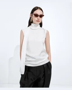 Top aus Stretch-Seidensatin-Weiss - Damen