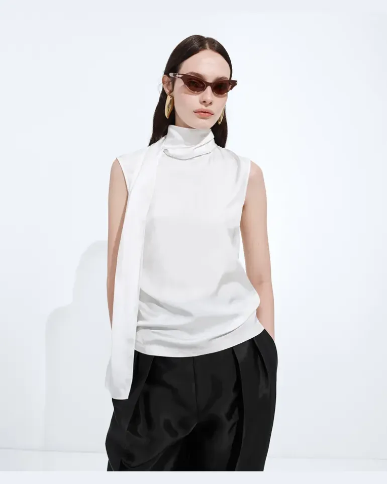 Top aus Stretch-Seidensatin-Weiss - Damen