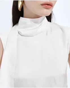 Top aus Stretch-Seidensatin-Weiss - Damen