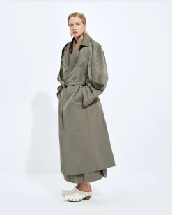 Trenchcoat aus Baumwolle und Seidengabardine-Grau - Damen