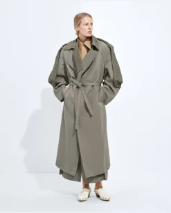 Trenchcoat aus Baumwolle und Seidengabardine-Grau - Damen