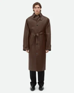 Trenchcoat aus gebondetem Leder-Braun - Herren