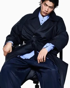 Trenchcoat aus Twill aus einer Seidenmischung Marineblau