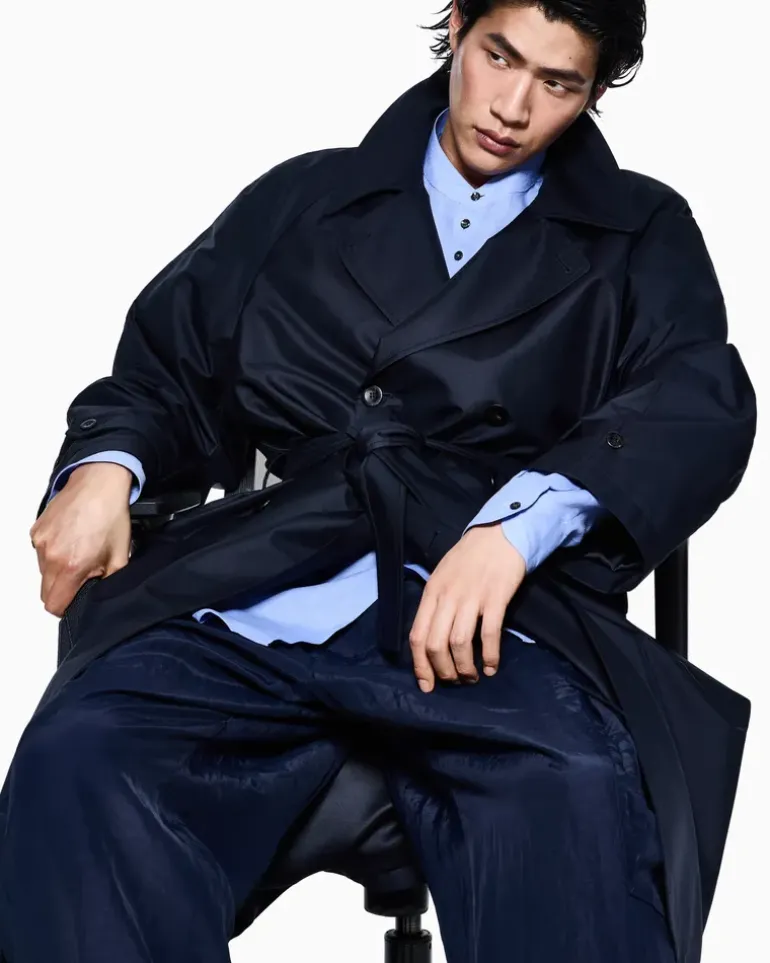 Trenchcoat aus Twill aus einer Seidenmischung Marineblau