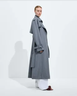 Trenchcoat aus Wolle und Mohair-Blau - Damen