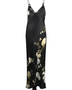 Trägerkleid mit Blumen-Print - Schwarz