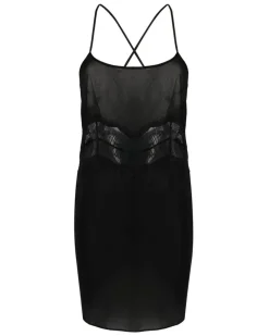 Trägerkleid mit Kontrasteinsätzen - Schwarz
