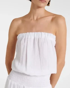 Trägerloser Jumpsuit Naomi aus Baumwolle Weiß