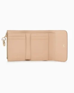 Trifold-Portemonnaie aus genarbtem Kalbsleder Beige
