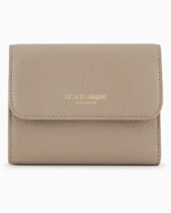 Trifold-Portemonnaie aus genarbtem Kalbsleder Beige
