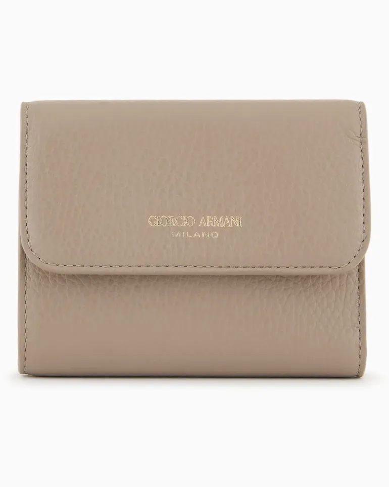 Trifold-Portemonnaie aus genarbtem Kalbsleder Beige