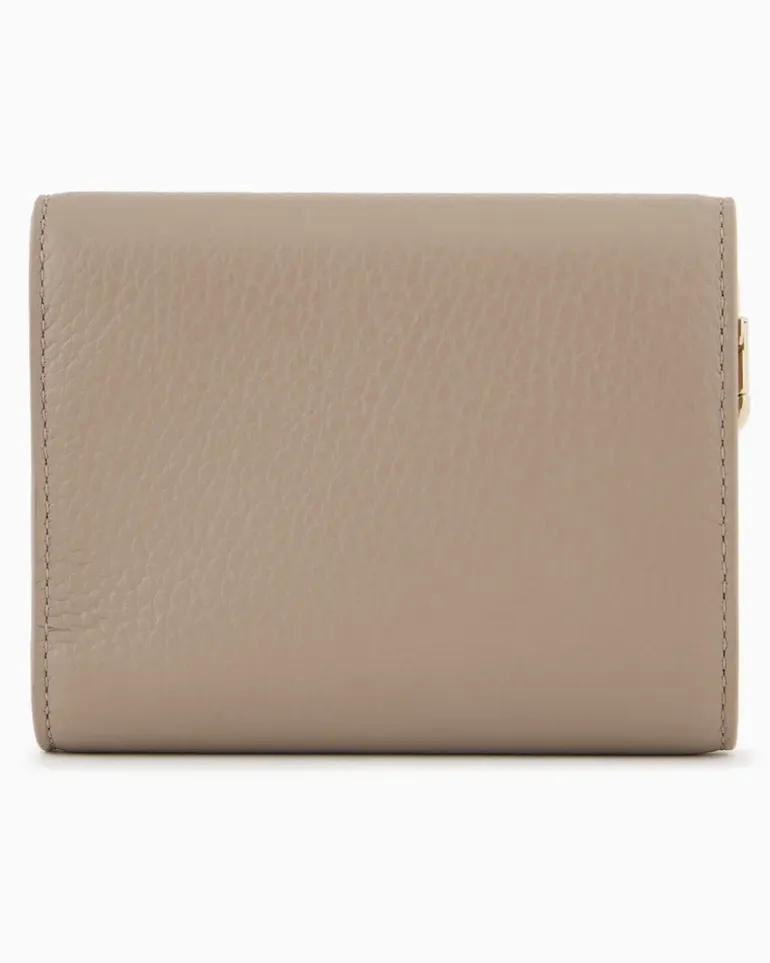 Trifold-Portemonnaie aus genarbtem Kalbsleder Beige
