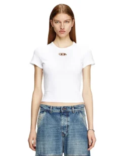 T-Shirt in schmalem Fit mit Cut-out-Oval D - T-Shirts - Damen - Weiss