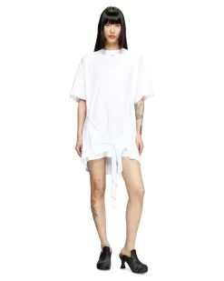 T-Shirt-Kleid mit Bindeband auf der Vorderseite - Kleider - Damen - Weiss