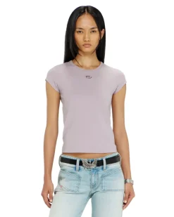 T-Shirt mit ausgeschnittenem, besticktem Logo - T-Shirts - Damen - Violett
