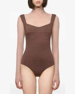 tulle-insert long-sleeve top - Braun