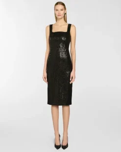 Tweed sheath dress with straps Black