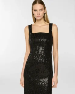 Tweed sheath dress with straps Black