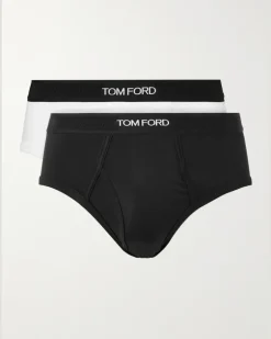 Two-Pack Stretch-Cotton and Modal-Blend Briefs Black