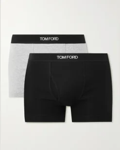 Two-Pack Stretch-Cotton Jersey Boxer Briefs Black