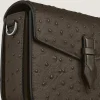 Umhängetasche mit Federdetail aus Leder mit Straußenprägung - Khaki - Leder - MB220472 - Messenger Bags