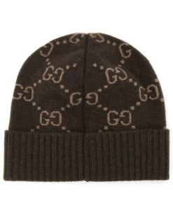 Unisex Beanie Logo-Embroidered Cashmere Brown