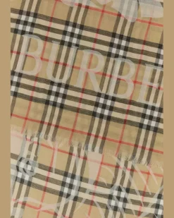 Unisex Ekd Check Wool Blend Scarf Beige Silk